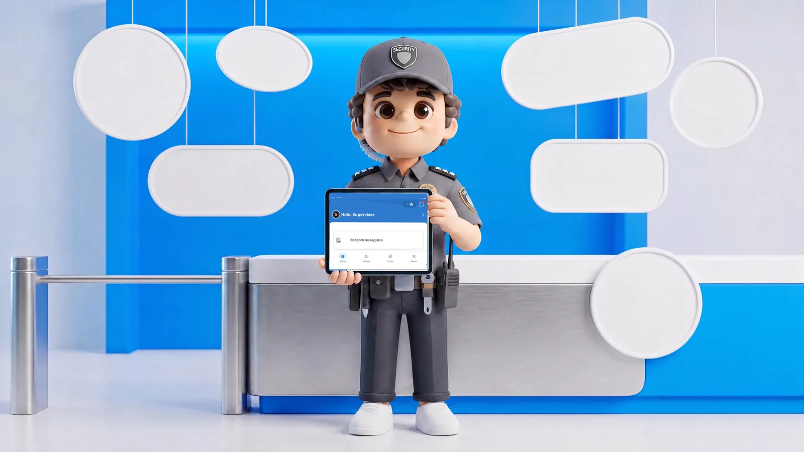 Guardia registrando la ronda en la app de Munily desde una tablet